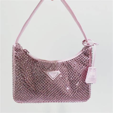 prada hand bag pink|Prada pink rhinestone bag.